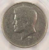 50c Kennedy Half Struck Thru Obverse and Reverse PCGS AU58