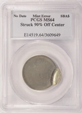 $1 SBA Dollar Struck 90% Off-Center & Uniface Reverse PCGS MS64