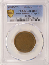 PCGS 1c (1835-1857) Large Cent Type-2 Planchet 10.71g Circulated