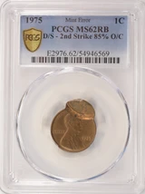 1975 1c Lincoln Cent Double-Struck, 2nd 85% Off-Center PCGS MS62 RB