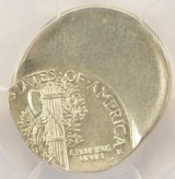 1942 10c Mercury Dime Struck 50% Off-Center PCGS MS62
