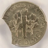 1976-D 10c Roosevelt Dime 12% Curved Clip PCGS MS64