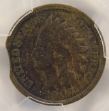 1907 1c Indian Cent 2% Curved Clip at 9:00 PCGS VF20