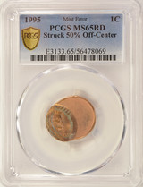 1995 1c Lincoln Cent Struck 50% Off-Center PCGS MS65 Red