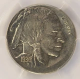 1936 5c Buffalo Nickel Broadstruck PCGS MS62