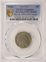1920 5c Jefferson Nickel Struck 10% Off-Center PCGS UNC Details