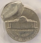 1969-D 5c Jefferson Nickel Double-Struck, 2nd 70% Off-Center PCGS MS63