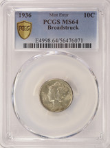 1936 10c Mercury Dime Broadstruck PCGS MS64