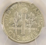 1964 10c Roosevelt Dime 4% Brockage & Partial Collar PCGS MS62