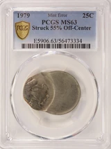 1979 25c Washington Quarter Struck 55% Off-Center PCGS MS63