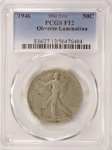 1946 50c Walking Half Lamination Obverse PCGS F12