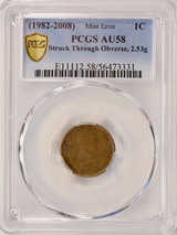 (1982-2008) 1c Lincoln Cent Struck Thru Obverse 2.53g PCGS AU58 BN