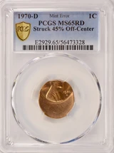1970-D 1c Lincoln Cent Struck 45% Off-Center PCGS MS65 Red