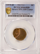 1975-D 1c Lincoln Cent Struck 55% Off-Center PCGS MS64 RB