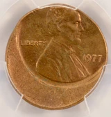 1977 1c Lincoln Cent Struck 25% Off-Center PCGS MS63 RB