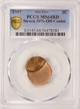 1997 1c Lincoln Cent Struck 50% Off-Center PCGS MS64 Red