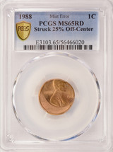 1988 1c Lincoln Cent Struck 25% Off-Center PCGS MS65 Red
