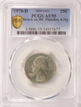1970-D 25c Washington Quarter Struck on Clad Dime Stock 4.31g PCGS AU55