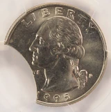 1995-P 25c Washington Quarter 16% Curved Clip PCGS MS65