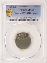 1983-P 5c Jefferson Nickel Struck 55% Off-Center PCGS MS66