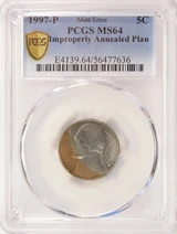 1997-P 5c Jefferson Nickel Improperly Annealed PCGS MS64