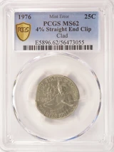 1976 25c Bicentennial Quarter 4% Straight Clip PCGS MS62