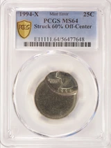 PCGS 25c Clad Washington Quarter Struck 65% Off-Center MS63