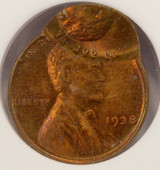 1938 1c Wheat Cent Double-Struck, 2nd 85% Off-Center DSBS NGC MS63 RB