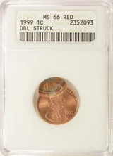 1999 1c Lincoln Cent Double-Struck, 2nd 75% Off-Center ANACS MS66 Red