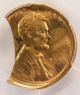 1958 1c Wheat Cent 22% Curved Clip & Broadstruck PCGS UNC Details