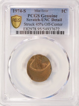 1974-S 1c Lincoln Cent Struck 45% Off-Center PCGS UNC Details