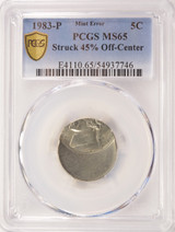 1983-P 5c Jefferson Nickel Struck 45% Off-Center PCGS MS65