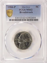 1984-P 5c Jefferson Nickel Broadstruck PCGS MS62