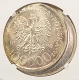 1990 $1 Poland 100kz Solidarity Struck 10% Off-Center NGC MS64