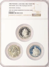 1982 Panama 1/2B Double-Denomination on 1982 Washington 50c Commem NGC MS69