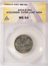 2004-D 25c Wisconsin Quarter Extra High Leaf ANACS MS64