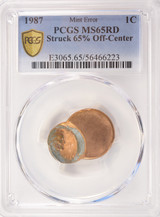 1987 1c Lincoln Cent Struck 65% Off-Center PCGS MS65 Red