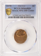 1979 1c Lincoln Cent Struck 45% Off-Center PCGS MS64 Red