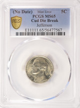 ND 5c Jefferson Nickel Cud Die Break PCGS AU55