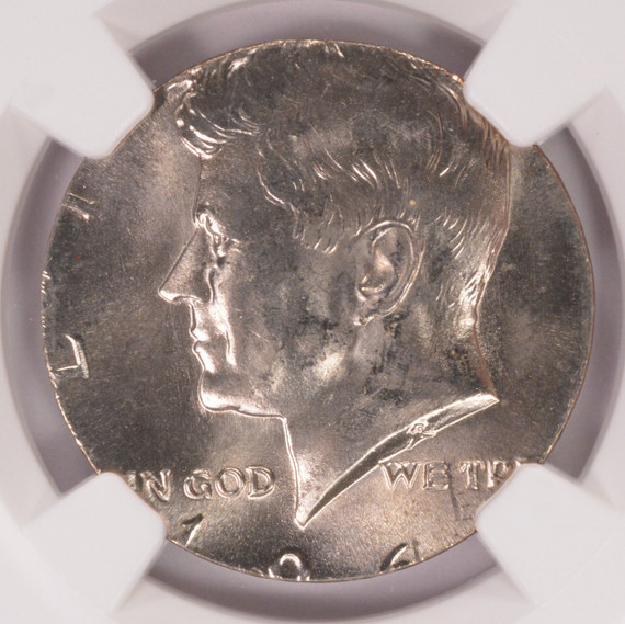 1964 NGC 50c Kennedy Half Transitional on Clad Quarter Planchet MS64