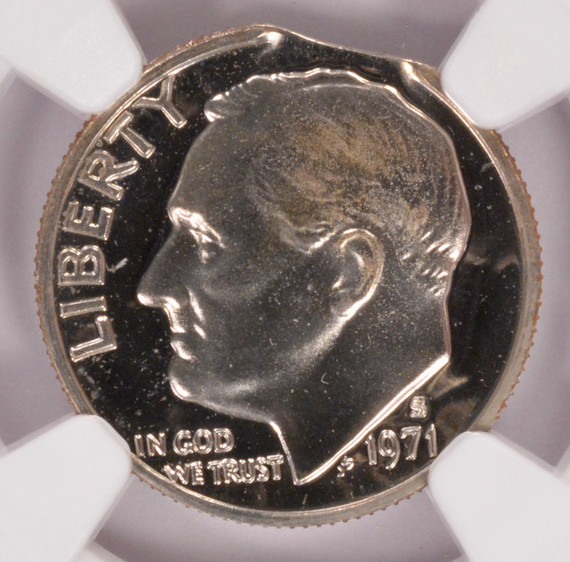 1971-S NGC 10c Proof Roosevelt Dime 3% Curved Clip PF68 Cameo