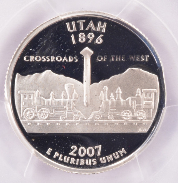 2007-S PCGS 25c Proof Utah Quarter Elliptical Clip and Double Indents PR68 DCAM