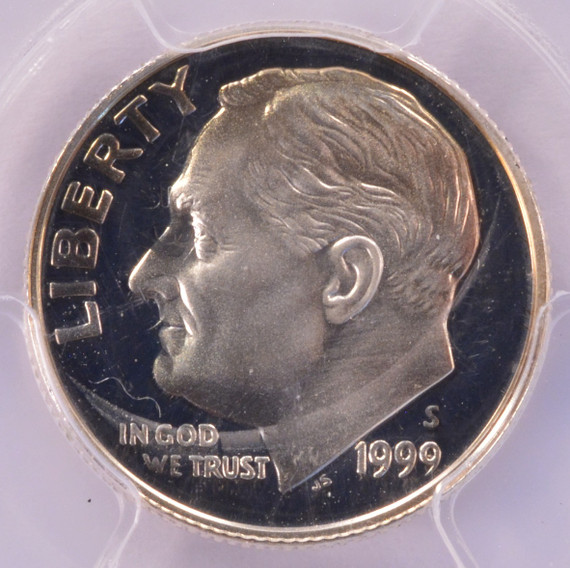 1999-S PCGS 10c Silver Proof Roosevelt Dime Heavy Clashed Dies Obverse and Reverse PR67 DCAM