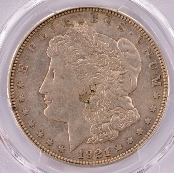 1921-D PCGS $1 Morgan Dollar Blowhole Defective Planchet AU58