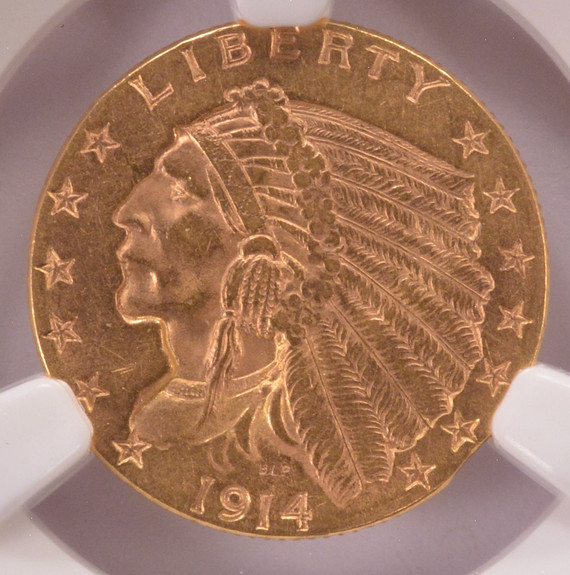 1914 NGC $2.50 Indian Quarter Eagle Curved Clip MS61