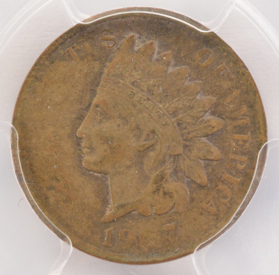 1907 1c Indian Cent Split Before Strike PCGS AU58