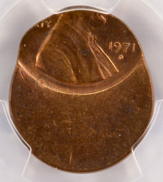 1971-D 1c Lincoln Cent Struck 65% Off-Center PCGS MS63 RB