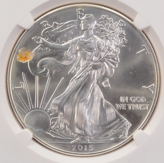 2015 $1 Silver Eagle Retained Struck Through Obverse NGC MS69