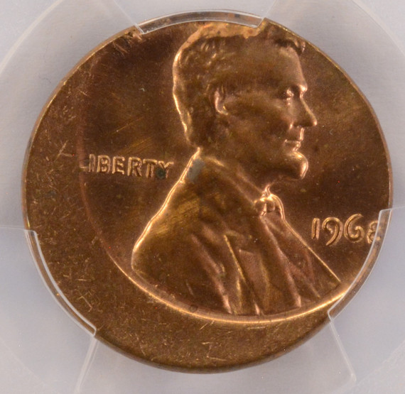 1968 1c Lincoln Cent Struck 20% Off-Center PCGS MS64 RB