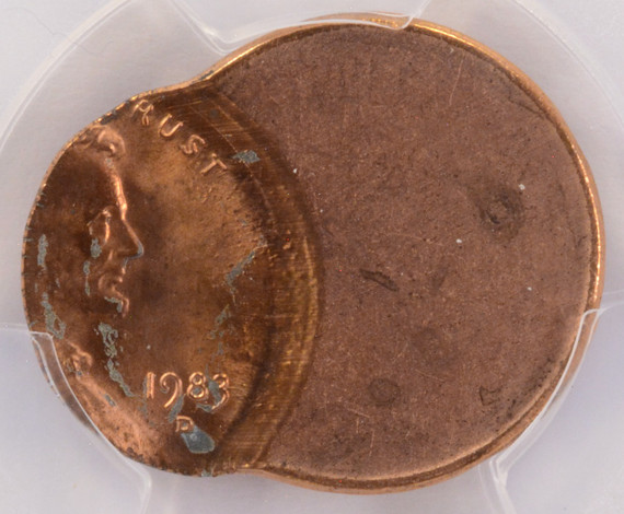 1983-D 1c Lincoln Cent Struck 75% Off-Center PCGS MS65 Red